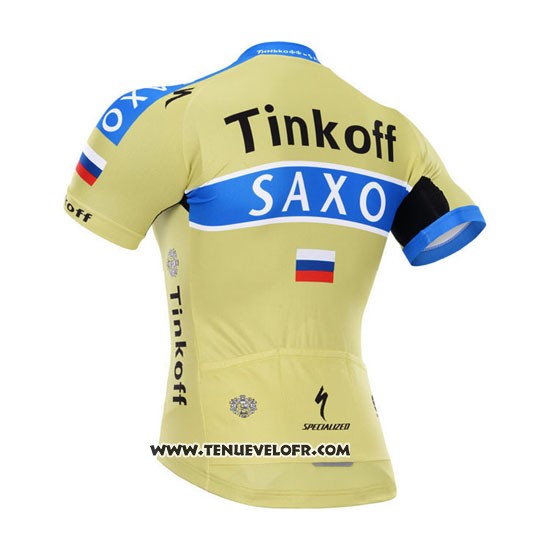 2015 Maillot Ciclismo Tinkoff Saxo Bank Azur et Jaune Manches Courtes et Cuissard
